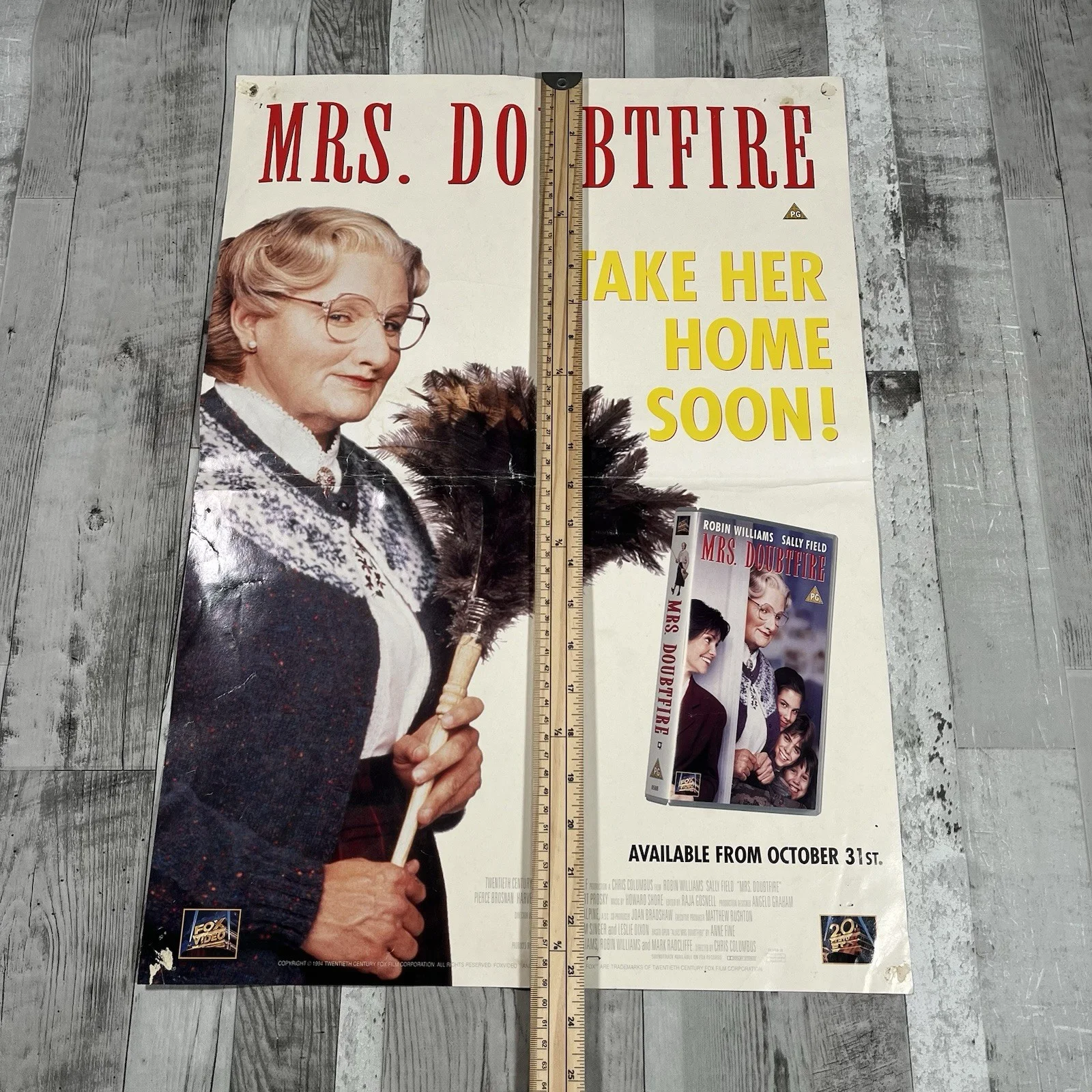 Original Promotional Poster 1994 VHS Release 90s Comedy Mrs. Doubtfire Used, изображение 3