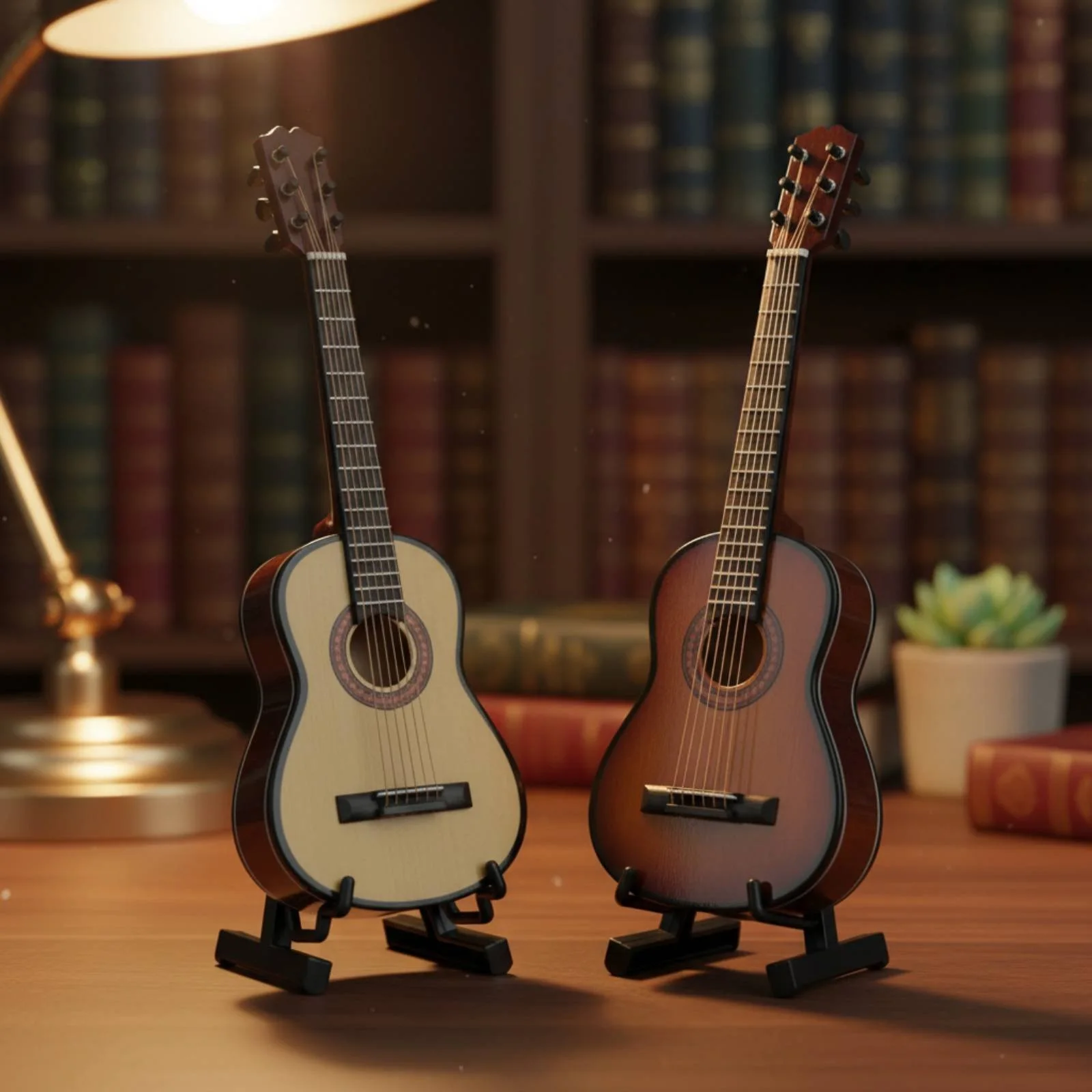 2 Pieces Miniature Guitar Model With Stand Classical Guitar Figurine for Office, изображение 3