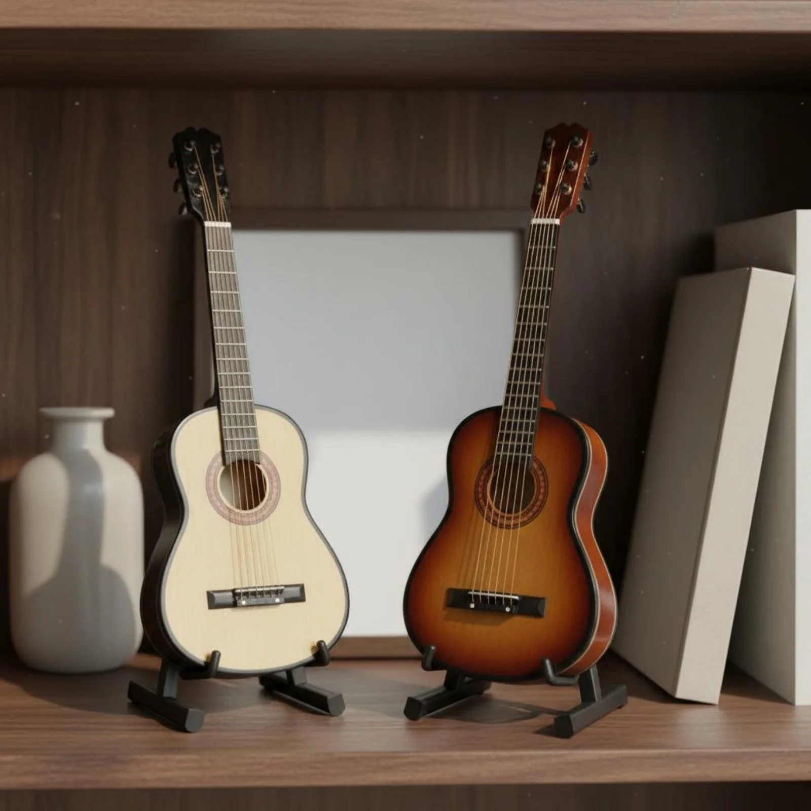 2 Pieces Miniature Guitar Model With Stand House Decoration Realistic Design, image 2