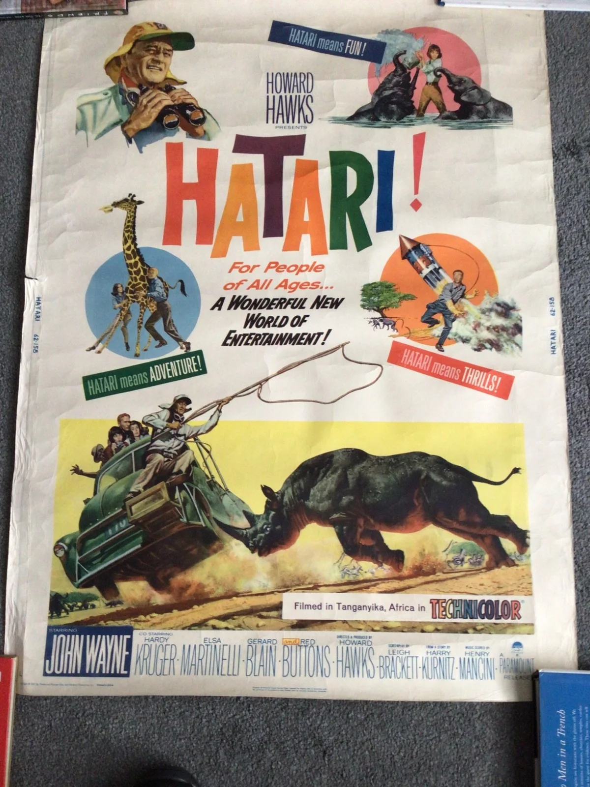 John Wayne Hatari original movie poster 1962 Very Good condition, изображение 2
