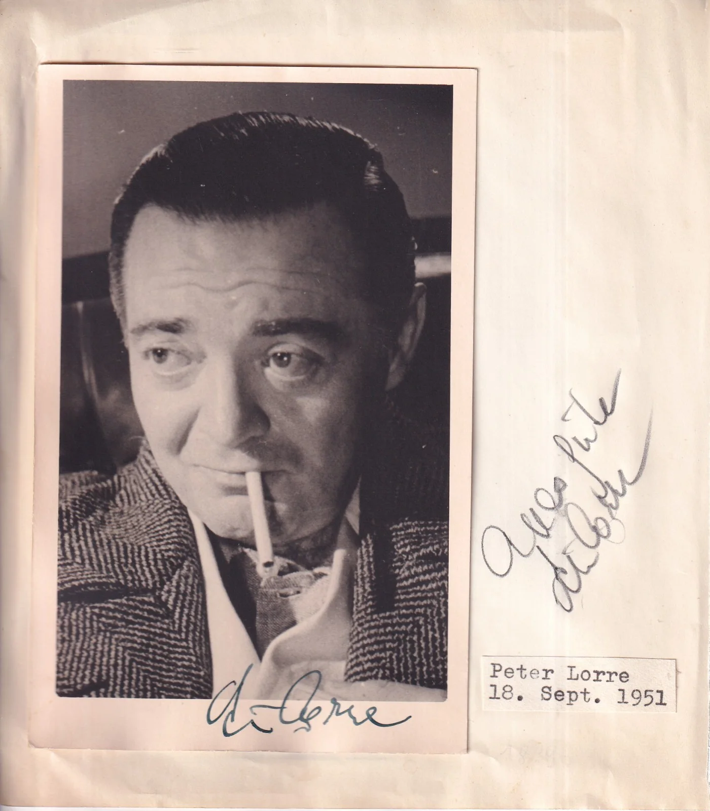 Peter Lorre - Card and album page from 1951 - 2 x original signed, image 2