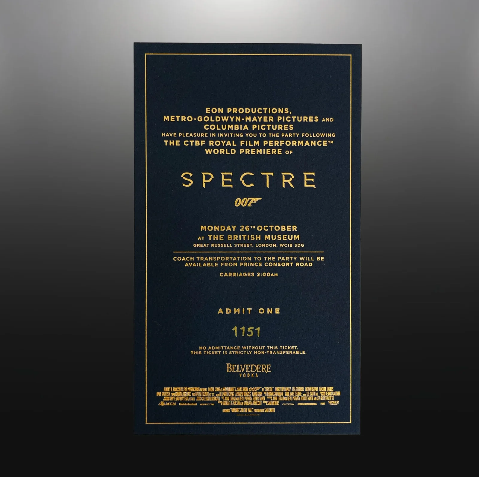 James Bond Spectre 2015 Royal Premiere Invite & Party Ticket Stub & Folder Set, image 4