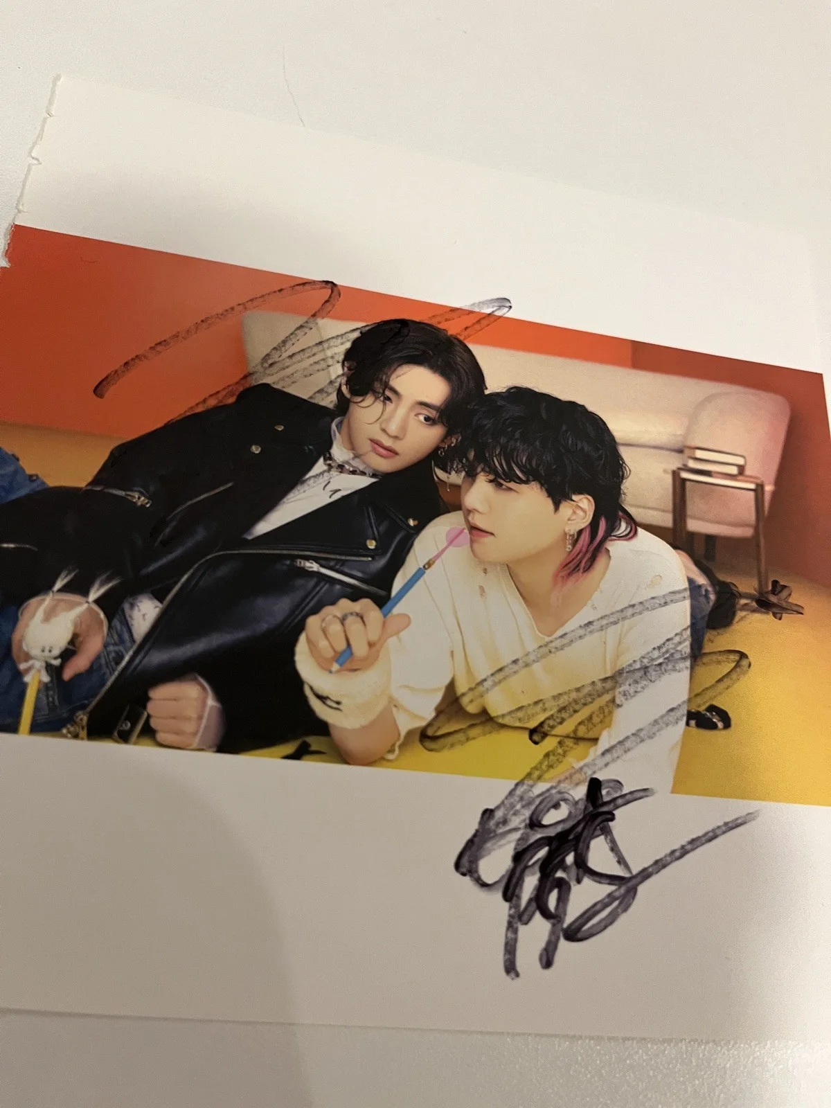 BTS Fan Sign Event Limited RARE Autographed 1PC Hand Signed 5x5” PHOTOCARD, image 2