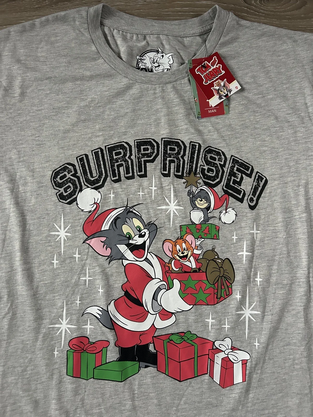 Tom & Jerry Christmas Tshirt Grey Size XXL 2XL NEW Vintage Look Tee Xmas Cat TU, изображение 2
