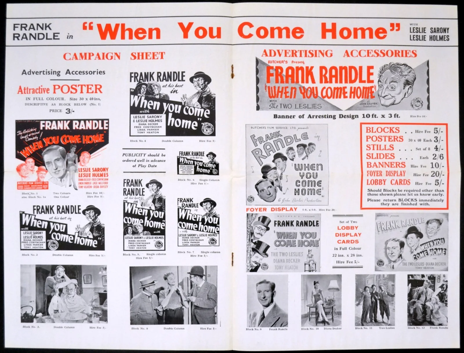 WHEN YOU COME HOME 1947 Frank Randle, Leslie Sarony UK PRESSBOOK, изображение 3