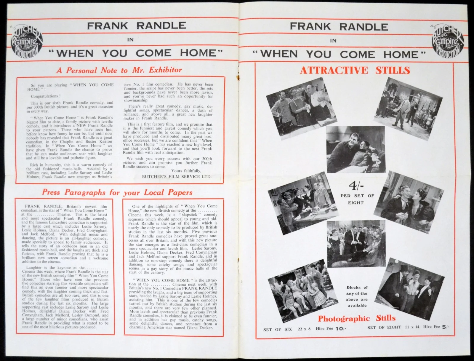 WHEN YOU COME HOME 1947 Frank Randle, Leslie Sarony UK PRESSBOOK, изображение 4