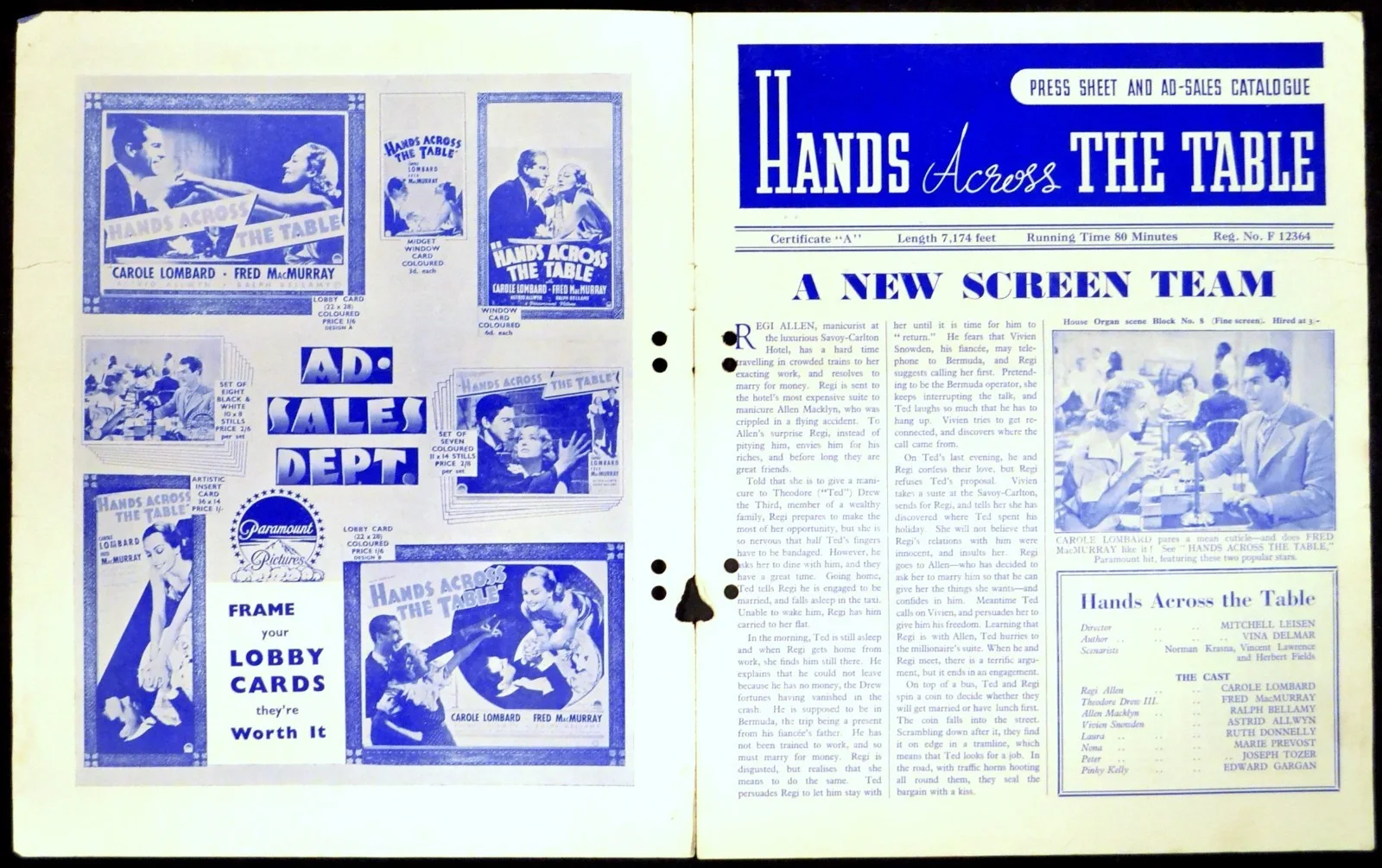 HANDS ACROSS THE TABLE 1935 Carole Lombard, Fred MacMurray UK PRESSBOOK, изображение 3