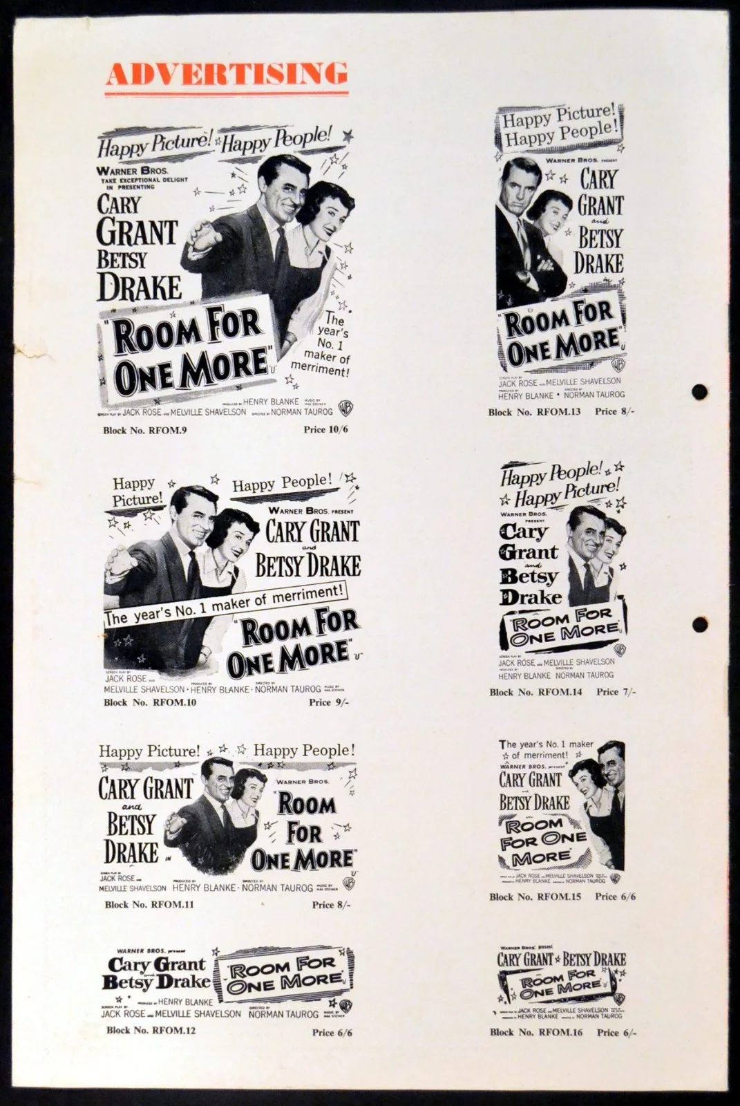 ROOM FOR ONE MORE 1952 Cary Grant, Betsy Drake, Lurene Tuttle UK CAMPAIGN BOOK, image 2