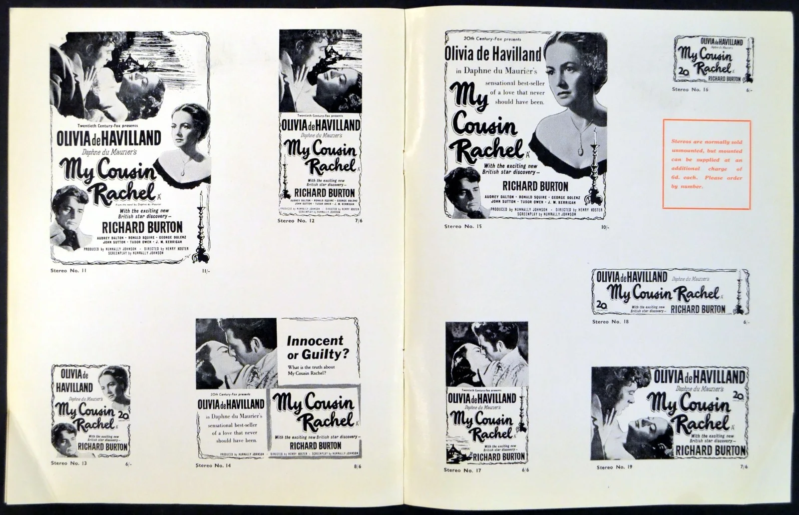 MY COUSIN RACHEL 1952 Olivia de Havilland, Richard Burton UK PRESSBOOK, изображение 4