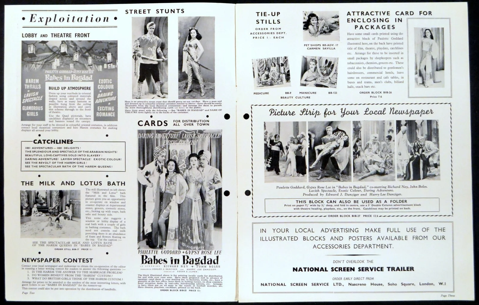 BABES IN BAGDAD 1952 Paulette Goddard, Gypsy Rose Lee UK CAMPAIGN BOOK, изображение 2