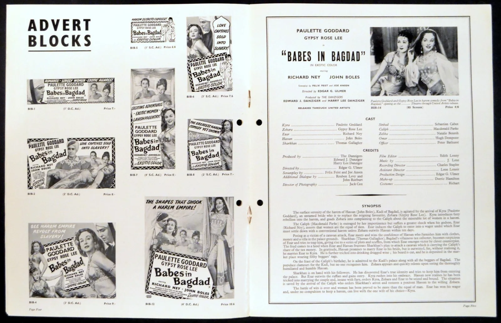 BABES IN BAGDAD 1952 Paulette Goddard, Gypsy Rose Lee UK CAMPAIGN BOOK, изображение 3