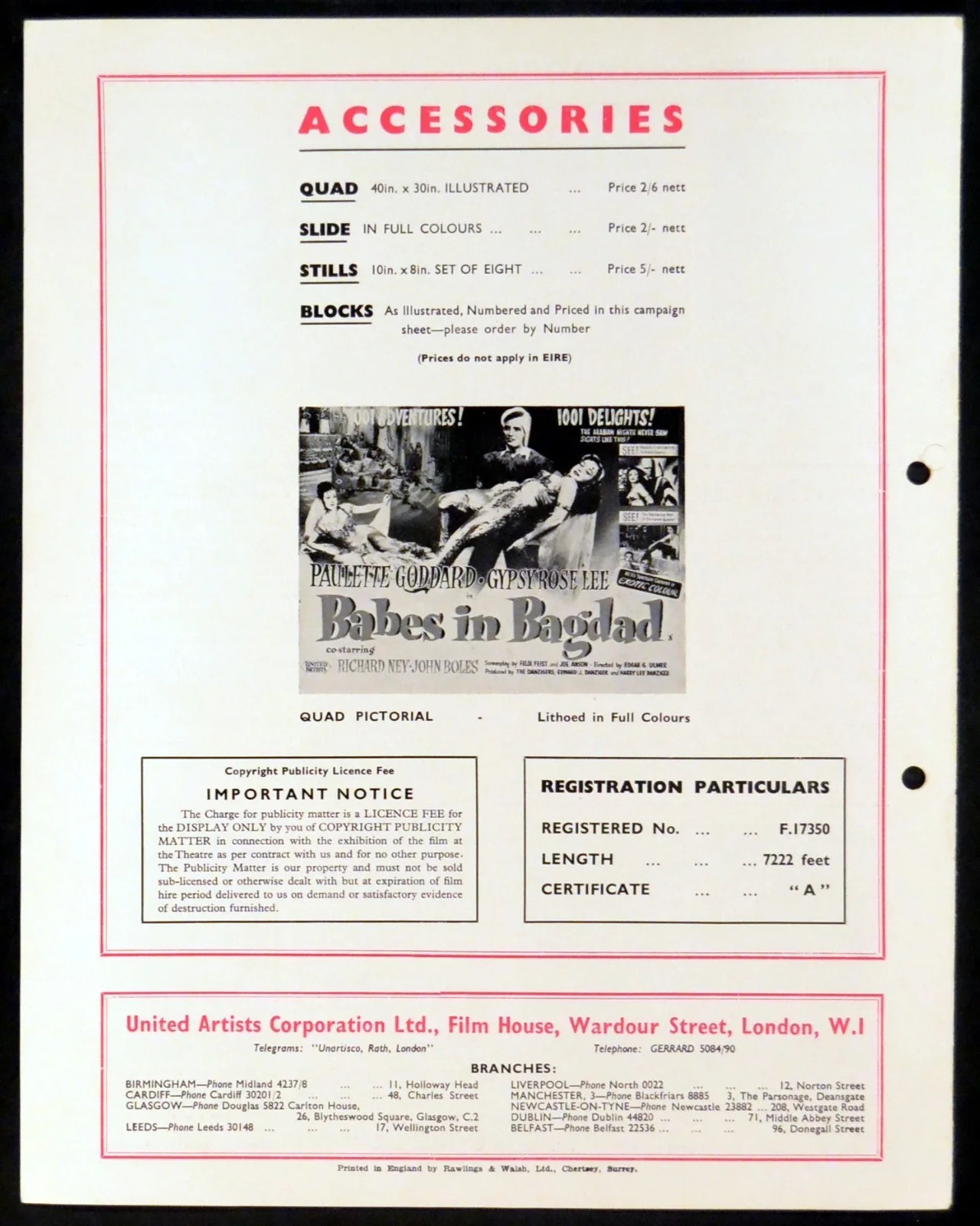 BABES IN BAGDAD 1952 Paulette Goddard, Gypsy Rose Lee UK CAMPAIGN BOOK, изображение 5