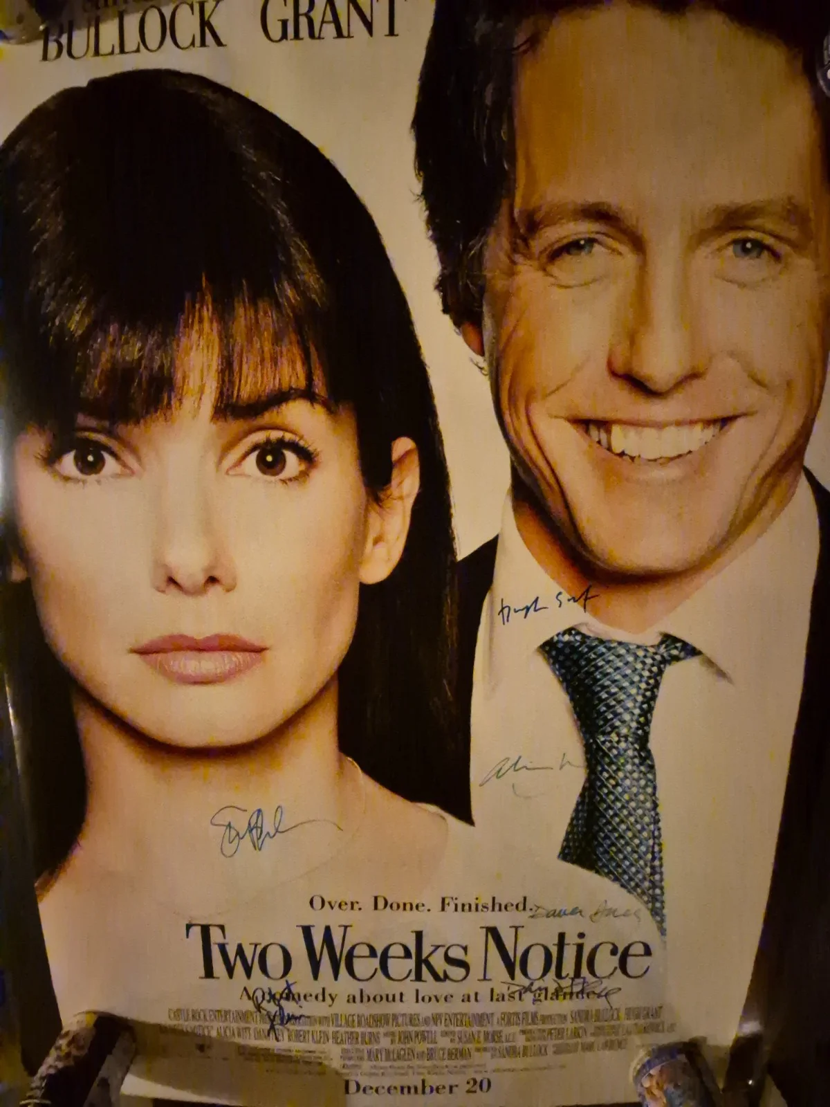 SEE BELOW — TWO WEEKS NOTICE-TEASER-CAST SIGNED MOVIE POSTER-w/COA ekim, изображение 2