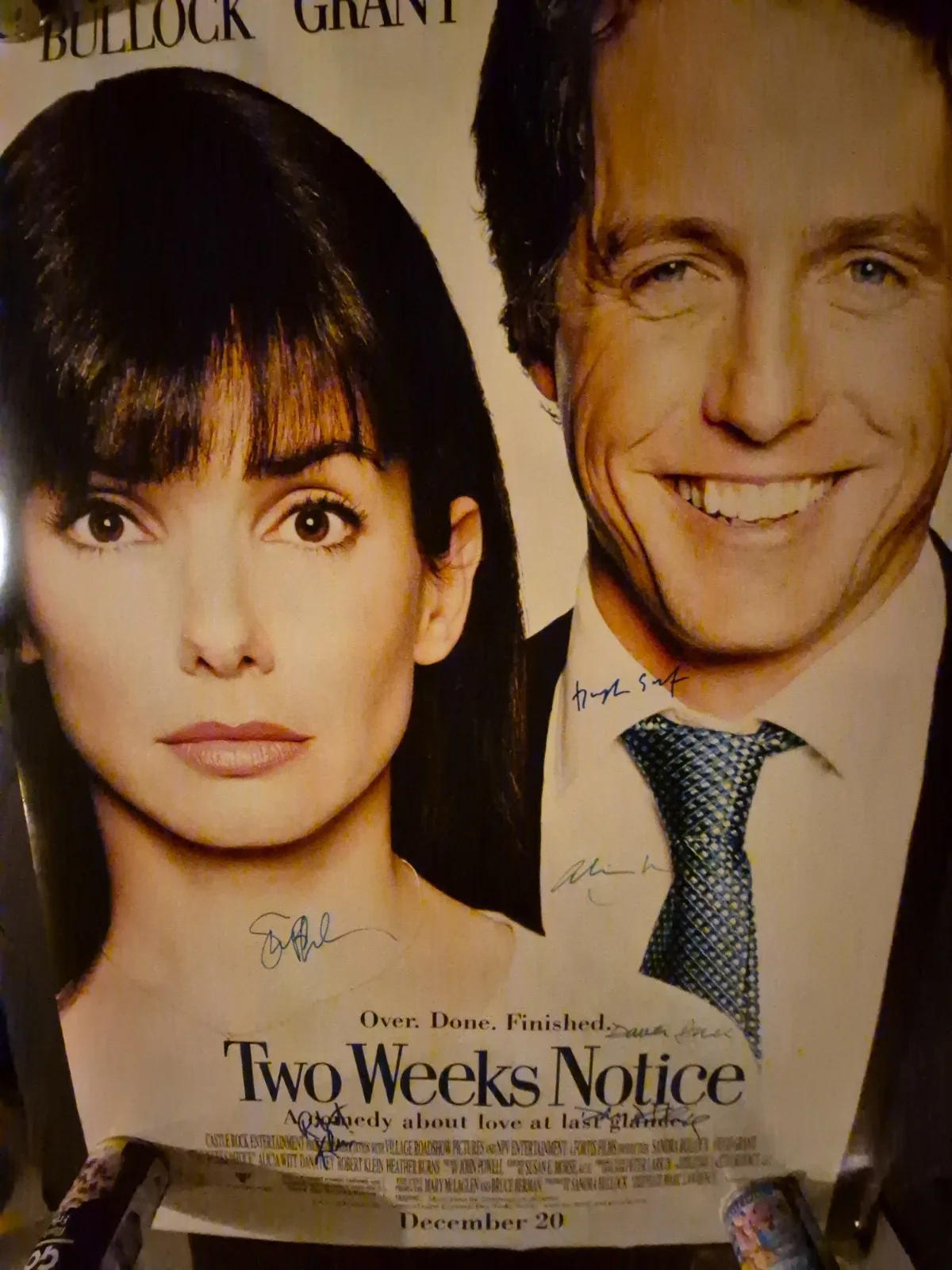 SEE BELOW — TWO WEEKS NOTICE-TEASER-CAST SIGNED MOVIE POSTER-w/COA ekim, изображение 3