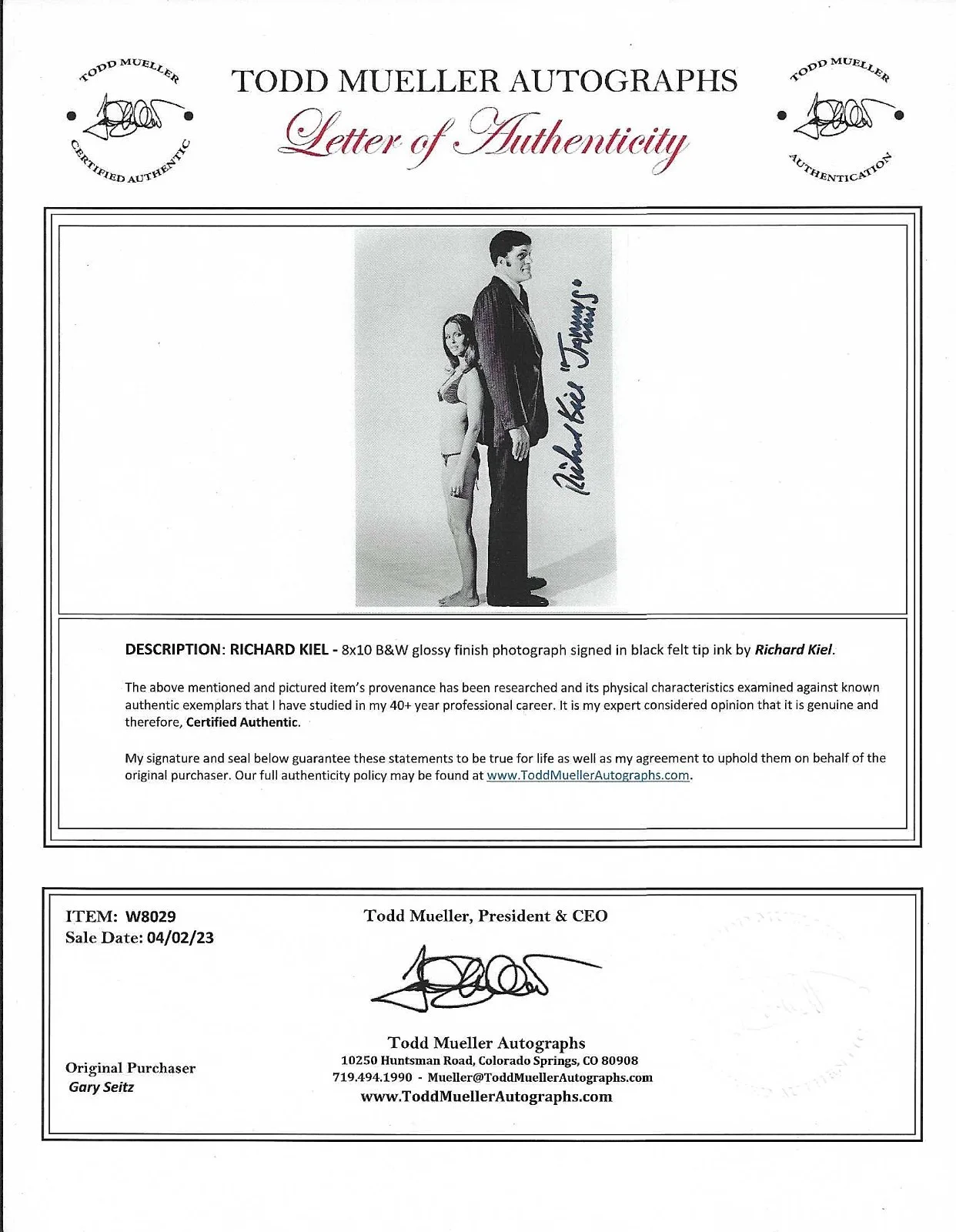 RICHARD KIEL — RICHARD KIEL HAND SIGNED PHOTO JAWS IN BOND FILMS COA BBC "THE SPY WHO LOVED ME, изображение 3