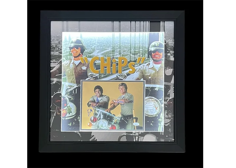 Erik Estrada & Larry Wilcox Signed CHIPs 3D Photo 23x23 Frame (JSA), image 2