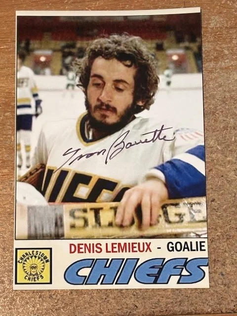 YVON BARRETTE — SLAP SHOT YVON BARRETTE SIGNED CHARLESTOWN CHIEFS SLAP SHOT 1977 DENIS LEMIUEX 2