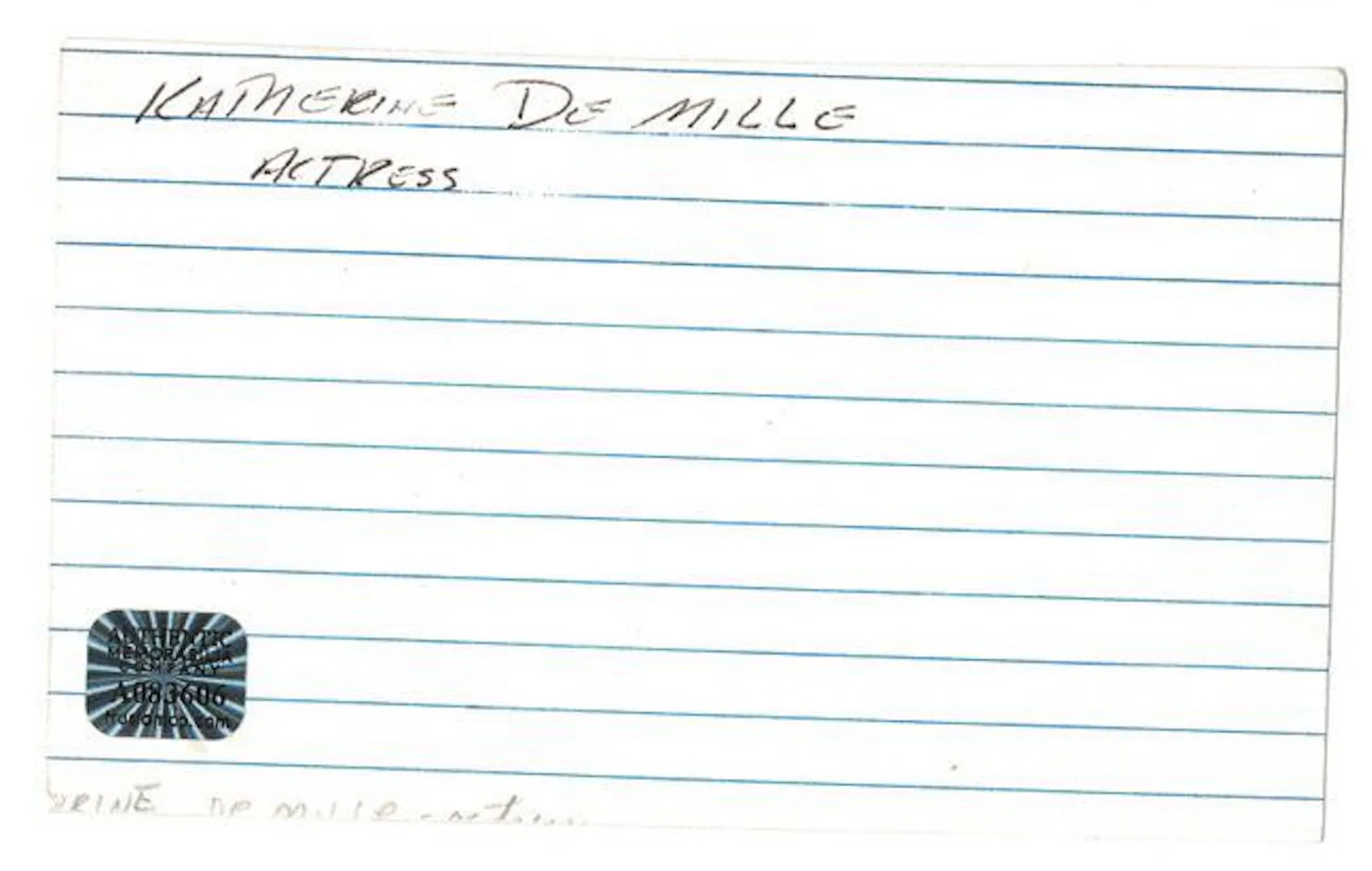 Katherine DeMille The Crusades Autographed Signed Index Card AMCo COA 7837, image 2