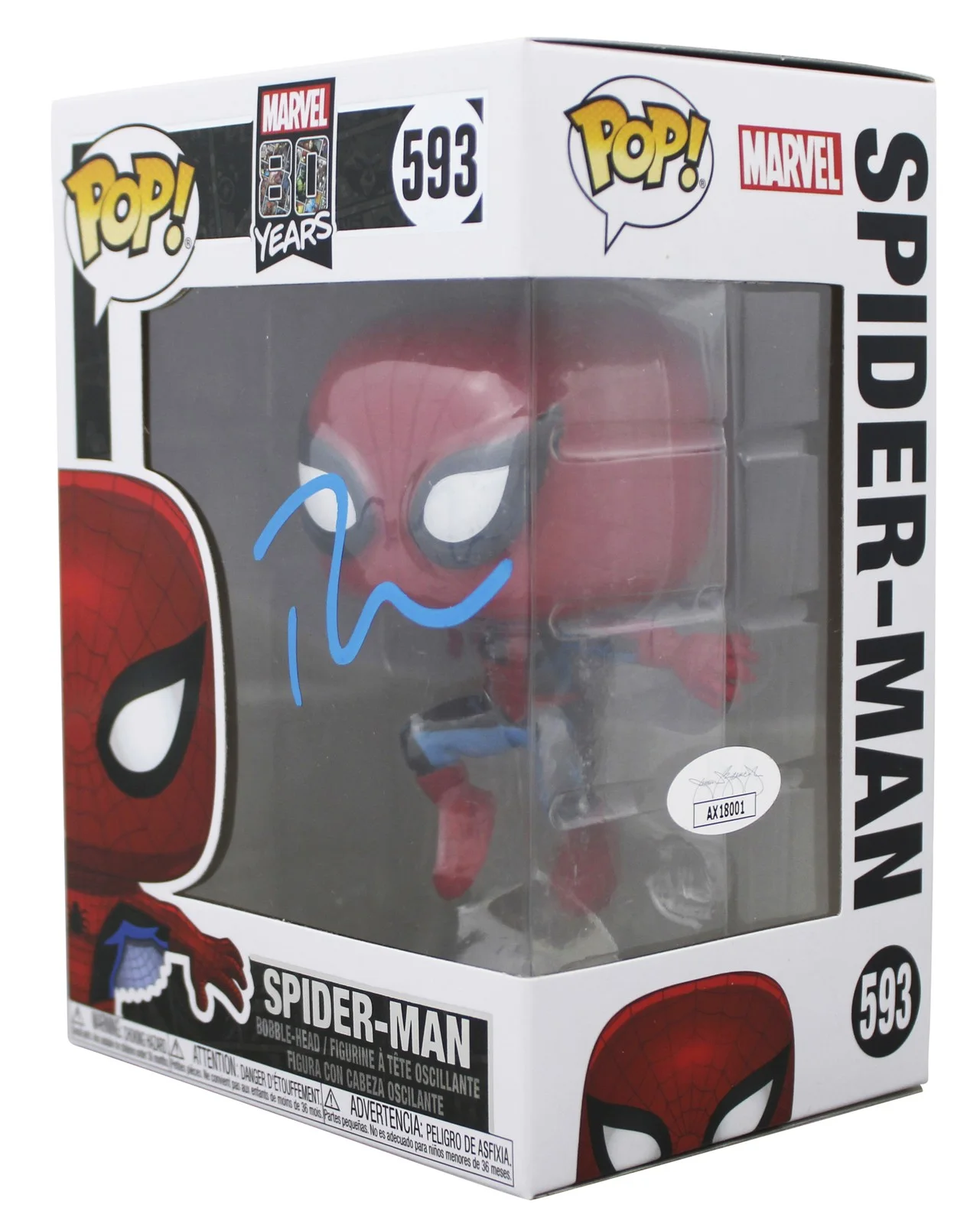 Tobey Maguire — Tobey Maguire Spiderman Signed Spider-Man #593 Funko Pop Figure JSA #AX18001, изображение 2