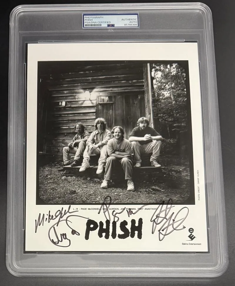 Trey Anastasio, Mike Gordon, Page McConnell and Jon Fishman — Phish Signed Autograph Original Full Band PSA/DNA 8x10 COA Slabbed Photo Trey B