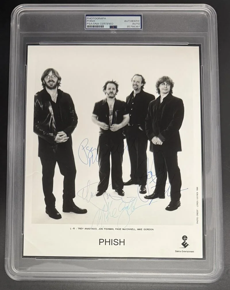 Trey Anastasio, Mike Gordon, Page McConnell and Jon Fishman — Phish Signed Autograph Original Full Band PSA/DNA 8x10 COA Slabbed Photo Trey A
