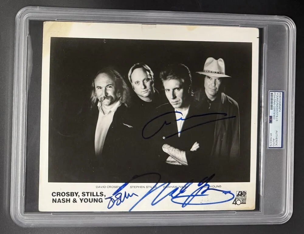Graham Nash, Neil Young, Stephen Stills — Graham Nash Neil Young Stills Signed Autograph Promo PSA/DNA COA 8x10 Slab Photo