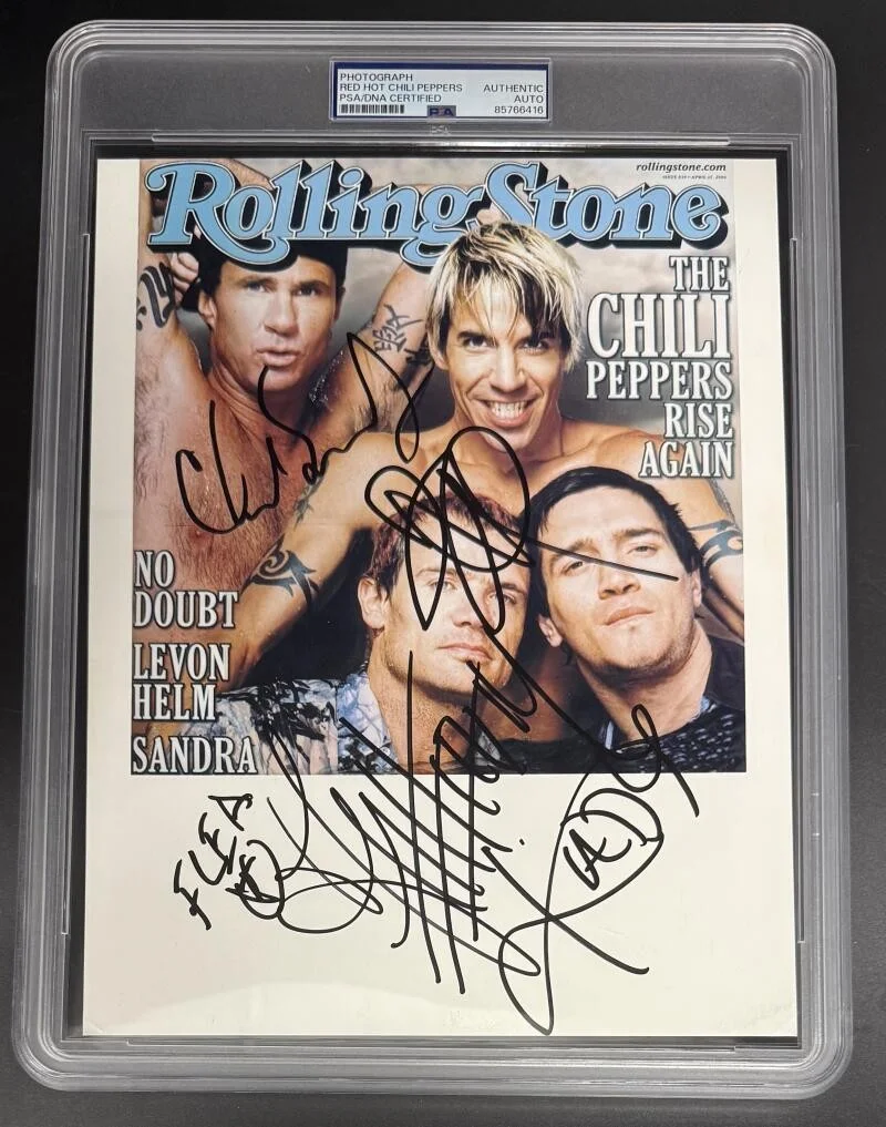 John Frusciante, Anthony Kiedis, Flea, Chad Smith — Red Hot Chili Peppers Signed Autograph Kiedis Flea PSA/DNA COA Slab 8x10 Photo