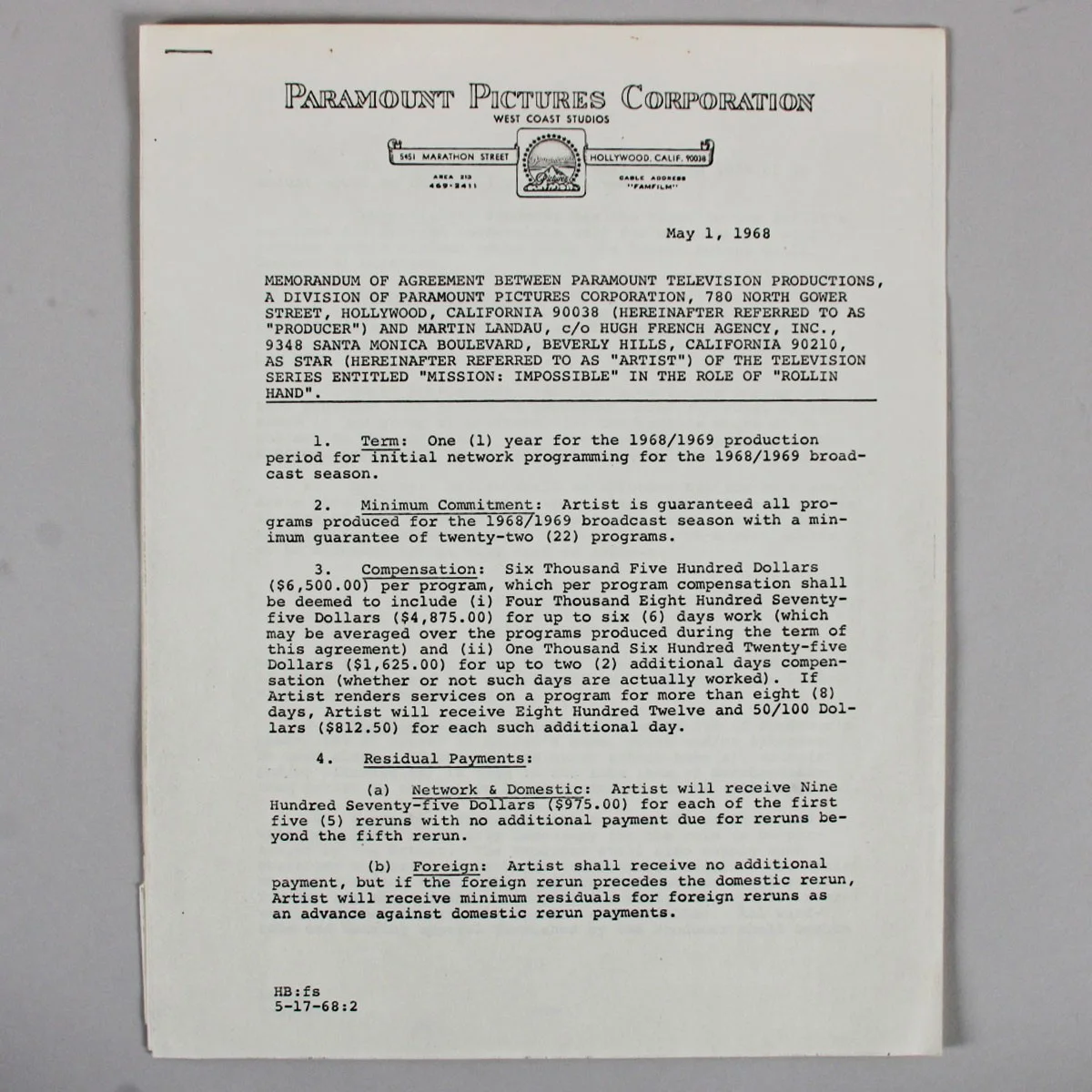 Martin Landau Signed Contract Mission Impossible 1968 Television Series - COA..., image 4