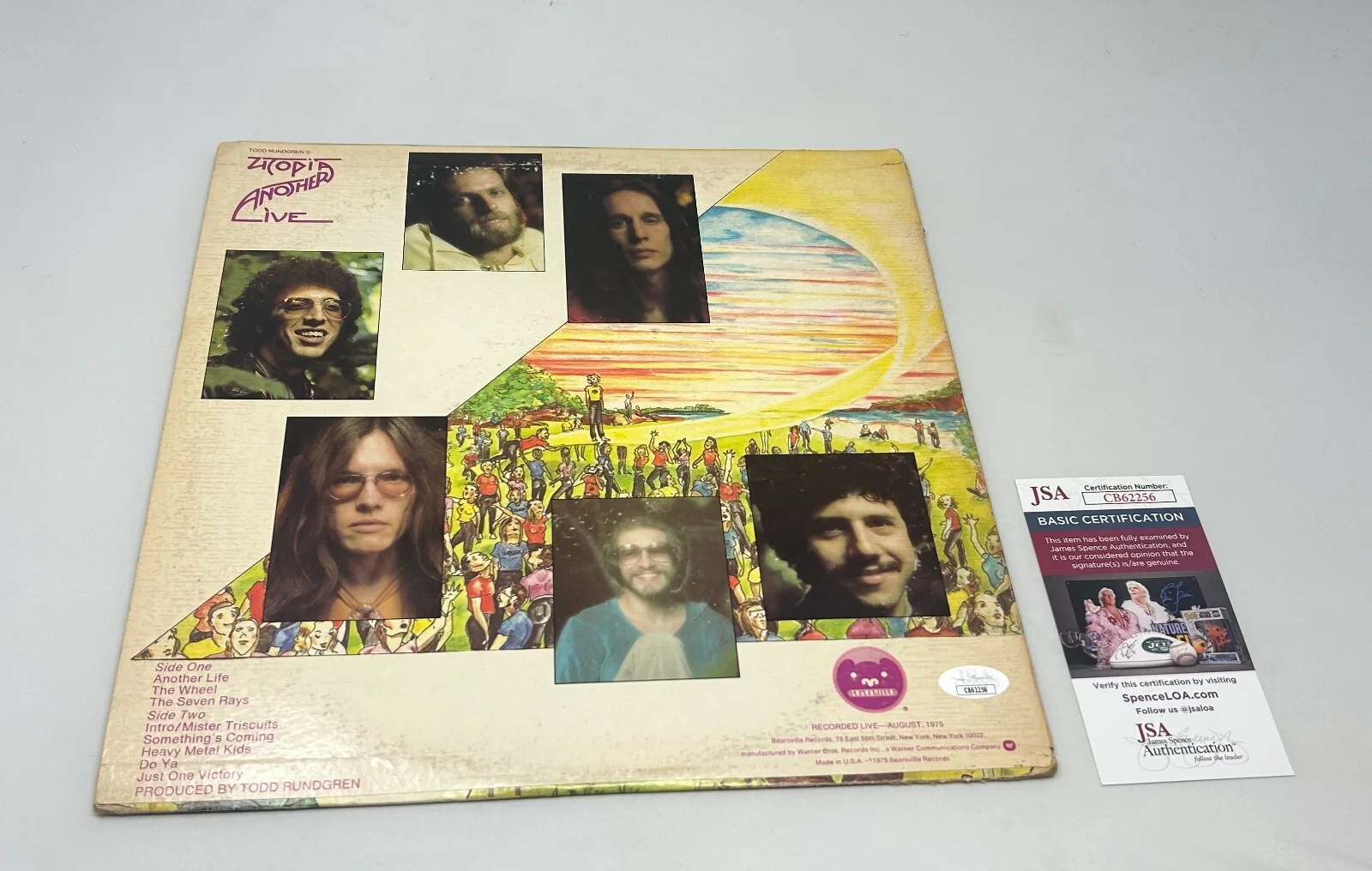 UTOPIA signed Another Live Album JSA COA Certificate (Rundgren, Sulton, Wilcox), image 2