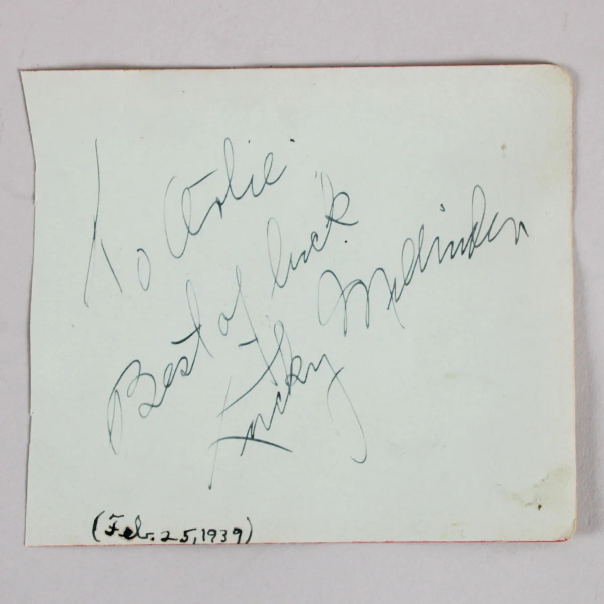 Peggy Conklin Signed Cut w/ Lucky Mindler - COA JSA, image 3