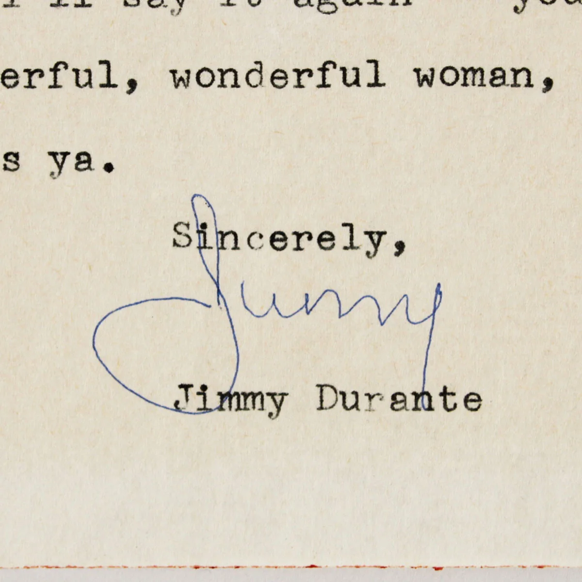 Jimmy Durante Signed Letter TLS - COA JSA, image 2