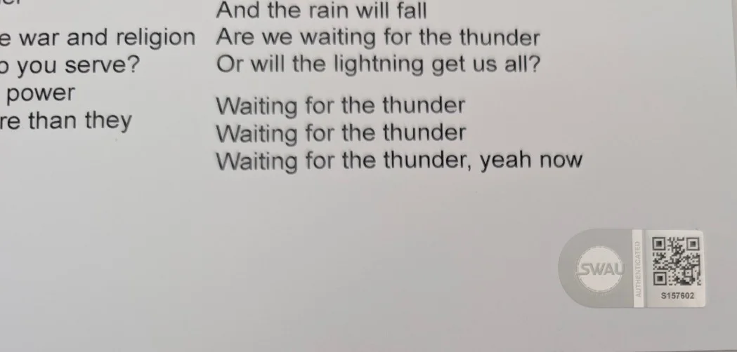 CHARLIE STARR signed LYRIC SHEET WAITING FOR THE THUNDER Blackberry Smoke, изображение 2