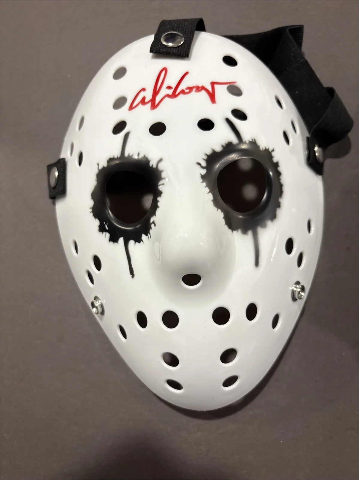 Kane Hodder, Alice Cooper, Ari Lehman — Alice Cooper-Kane Hodder-Ari Lehman Signed Replica Friday the 13th Masks-Beckett, image 3