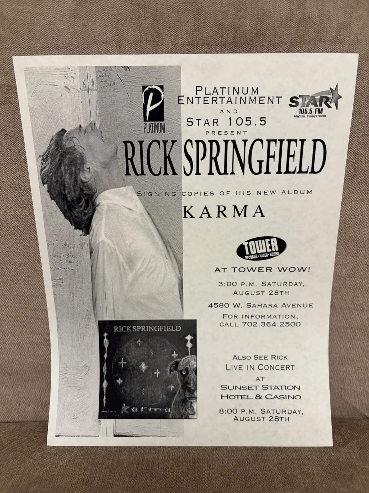 Rick Springfield Signed Jessie’s Girl 7x7 Sleeve + Tour Pick Poster Auto, изображение 5