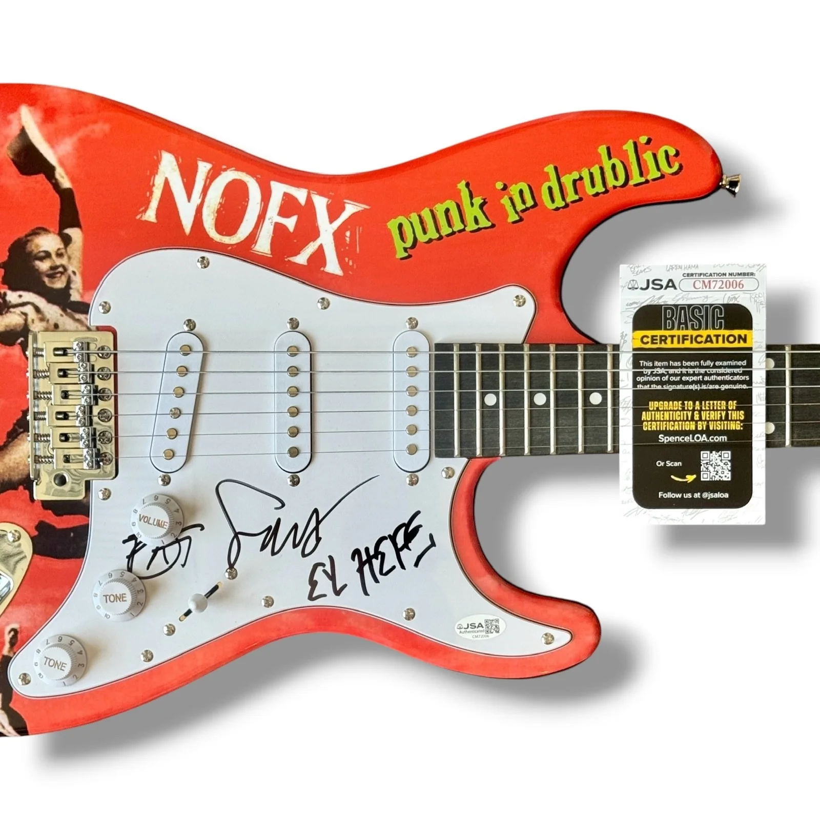 NOFX Signed Guitar Custom Graphics JSA COA Fat Mike El Hefe Erik Smelly Sandin, изображение 2