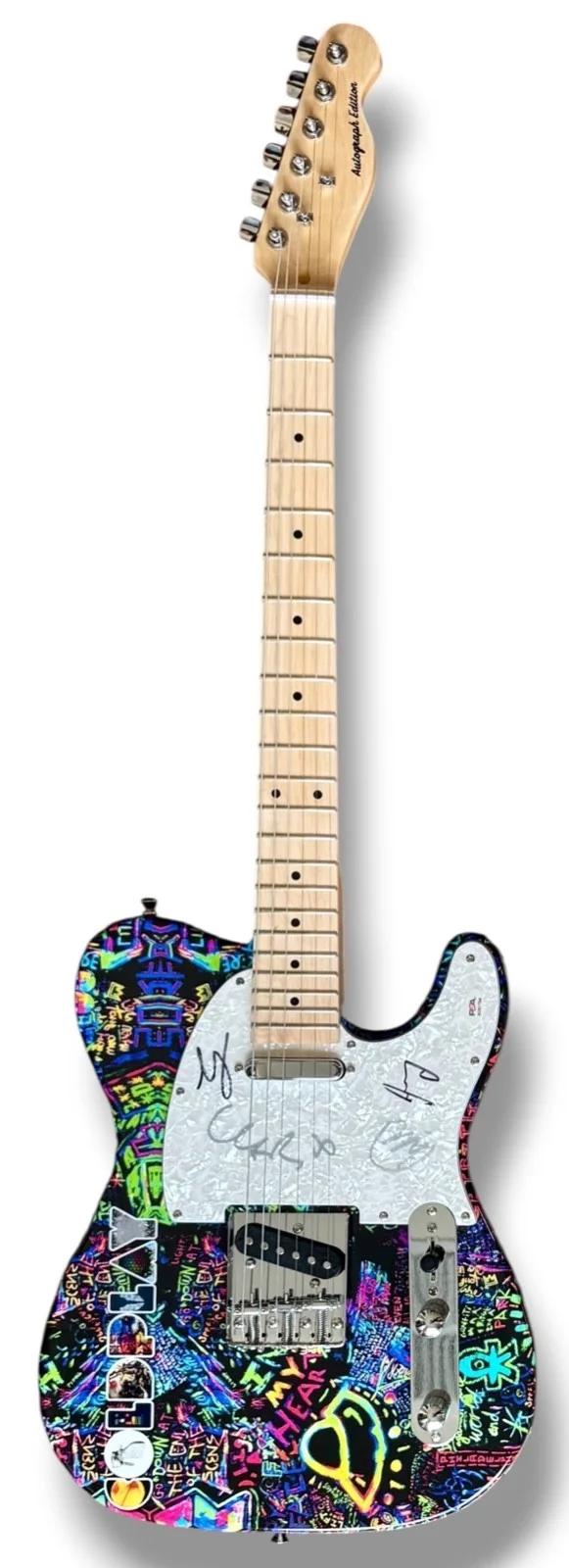Coldplay Signed Guitar Custom Graphics PSA COA Chris Martin Jonny Guy Will All 4, image 3