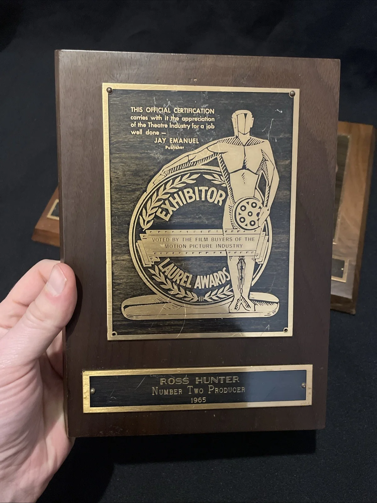 ORIGINAL 3 Ross Hunter Golden Laurel Film Awards (1964-1966) Movie Prop Trophy, изображение 2