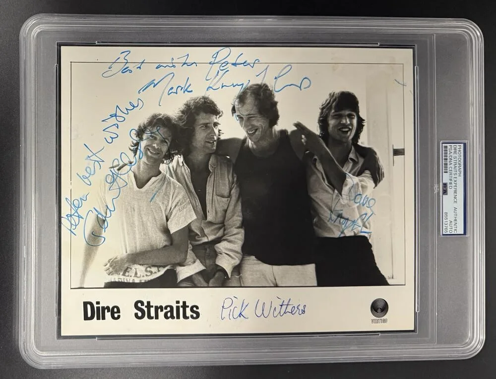 John Illsley, Mark Knopfler, David Knopfler and Pick Withers — Dire Straits Signed Autograph Original Full Band PSA/DNA COA Slabbed 8x10 Photo