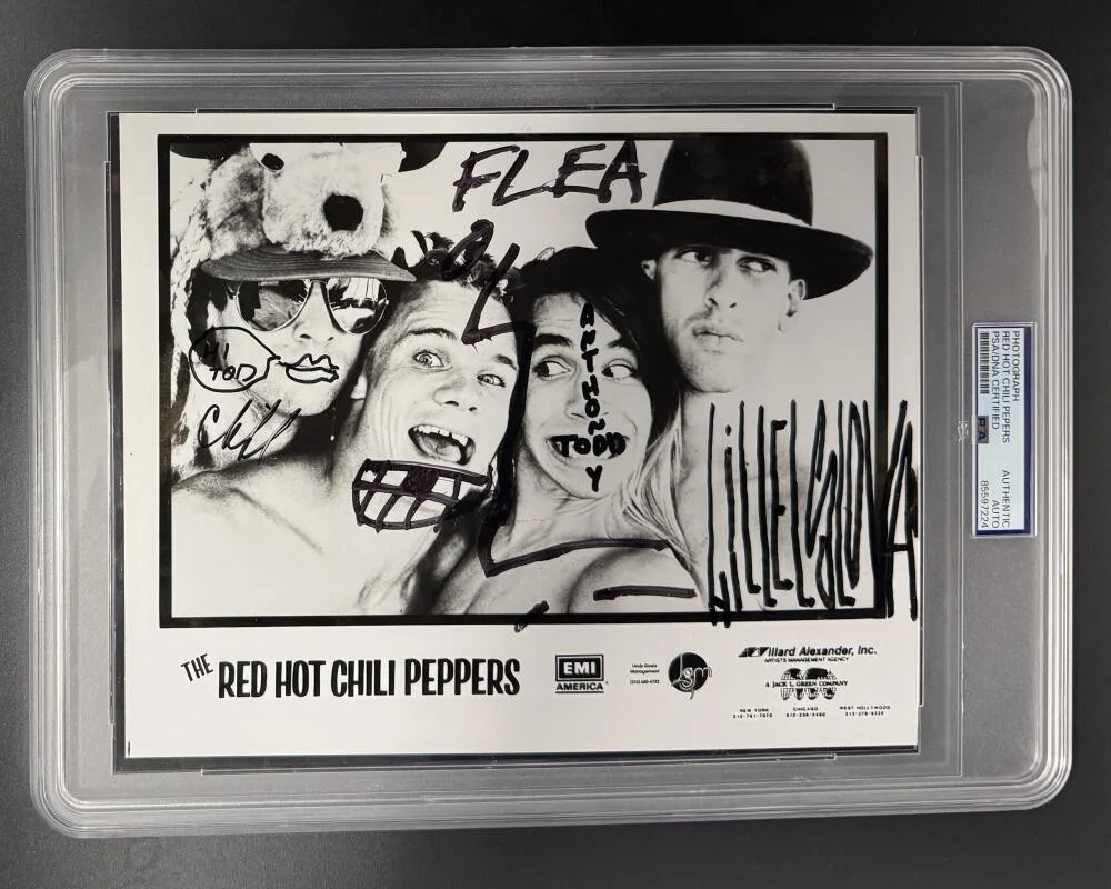 Hillel Slovak, Anthony Kiedis, Flea, Cliff Martinez — Red Hot Chili Peppers Signed Autograph Slovak Kiedis PSA/DNA COA Slab 8x10 Photo