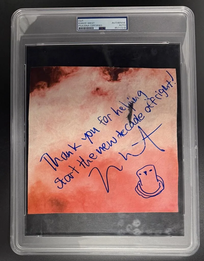 Kanye West — Kanye West Signed Autograph Slabbed Cut Inscription Original Art Sketch PSA/DNA