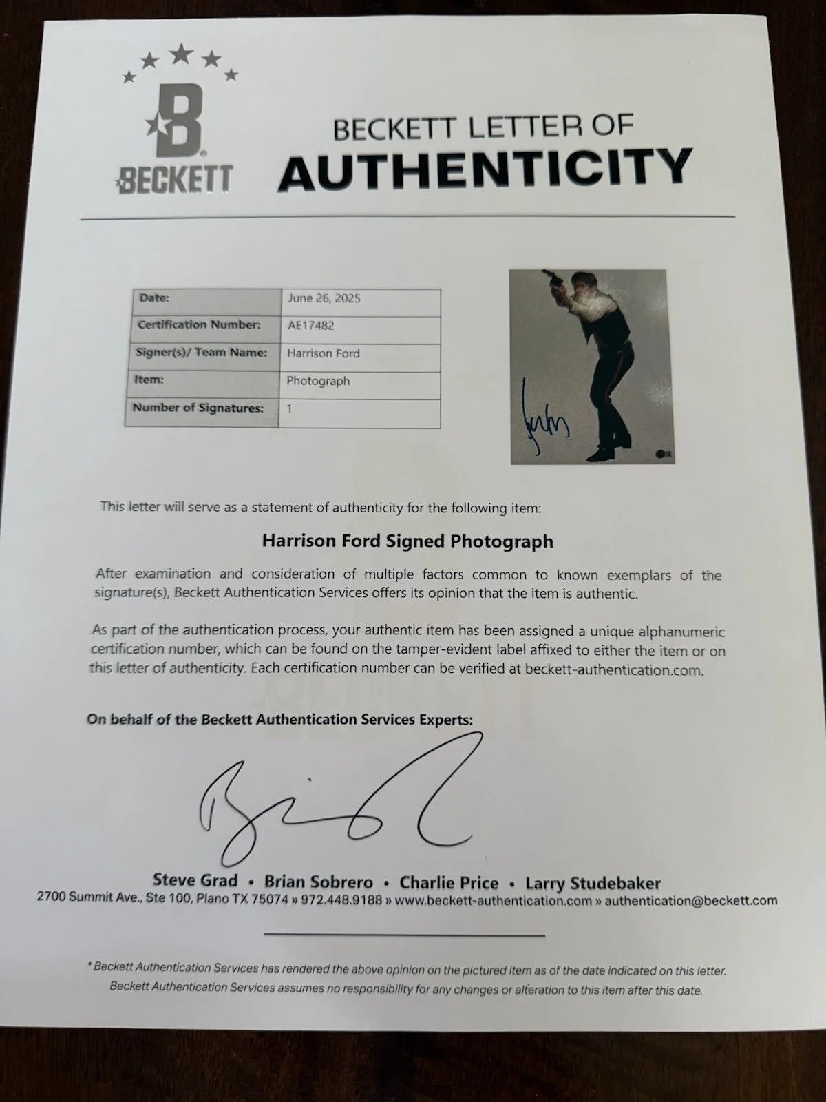 HARRISON FORD — HARRISON FORD HAND SIGNED STAR WARS AUTOGRAPH BECKETT BAS LOA HAN SOLO 11x14, изображение 3