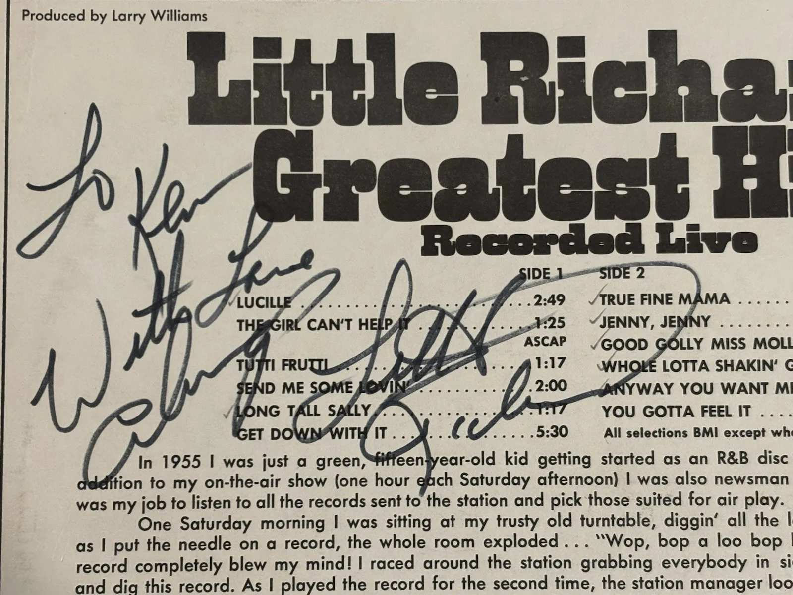 Little Richard Greatest Hits LP Vinyl Signed Autographed JSA COA LOA, изображение 2