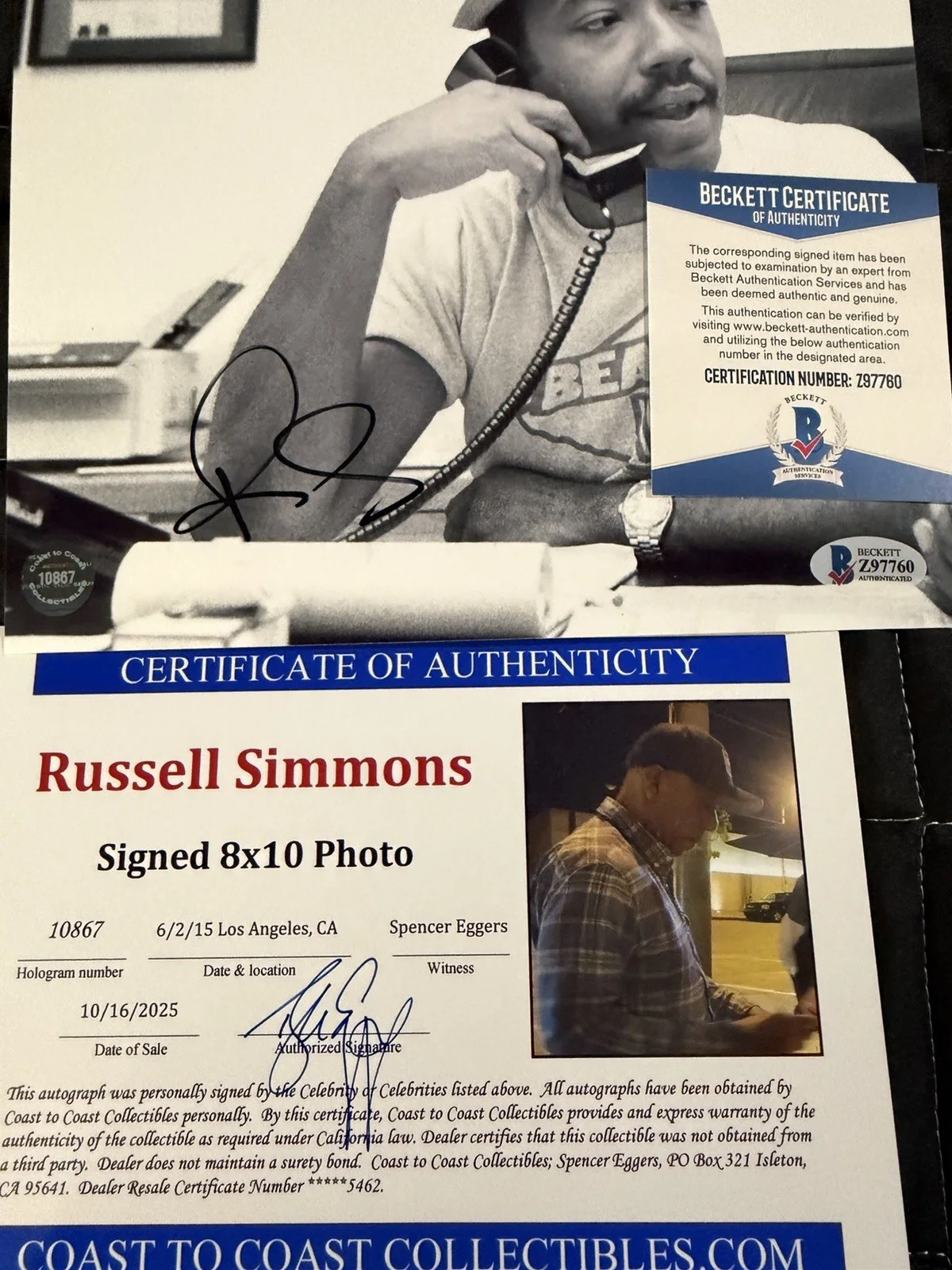 Russell Simmons — Russell Simmons Authentic Signed 8x10 Photo Autographed BAS Beckett, изображение 3