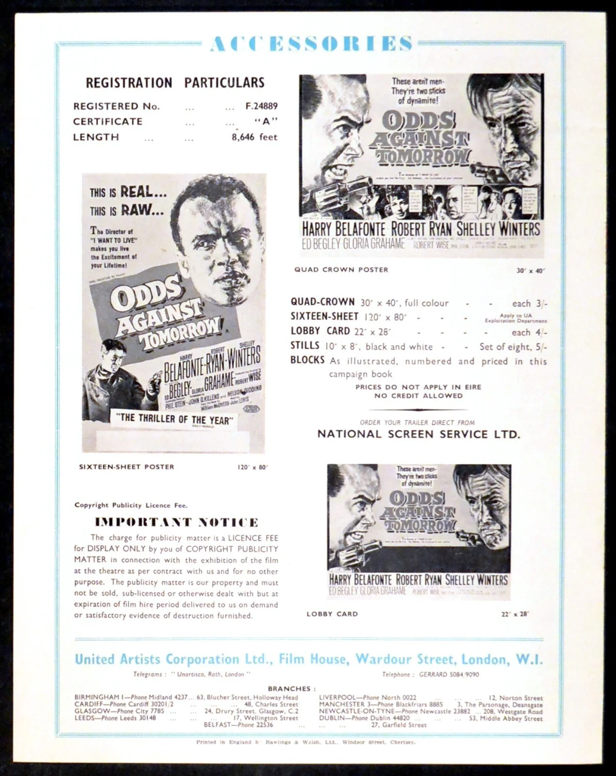 ODDS AGAINST TOMORROW 1959 Harry Belafonte, Robert Ryan UK CAMPAIGN BOOK, image 3