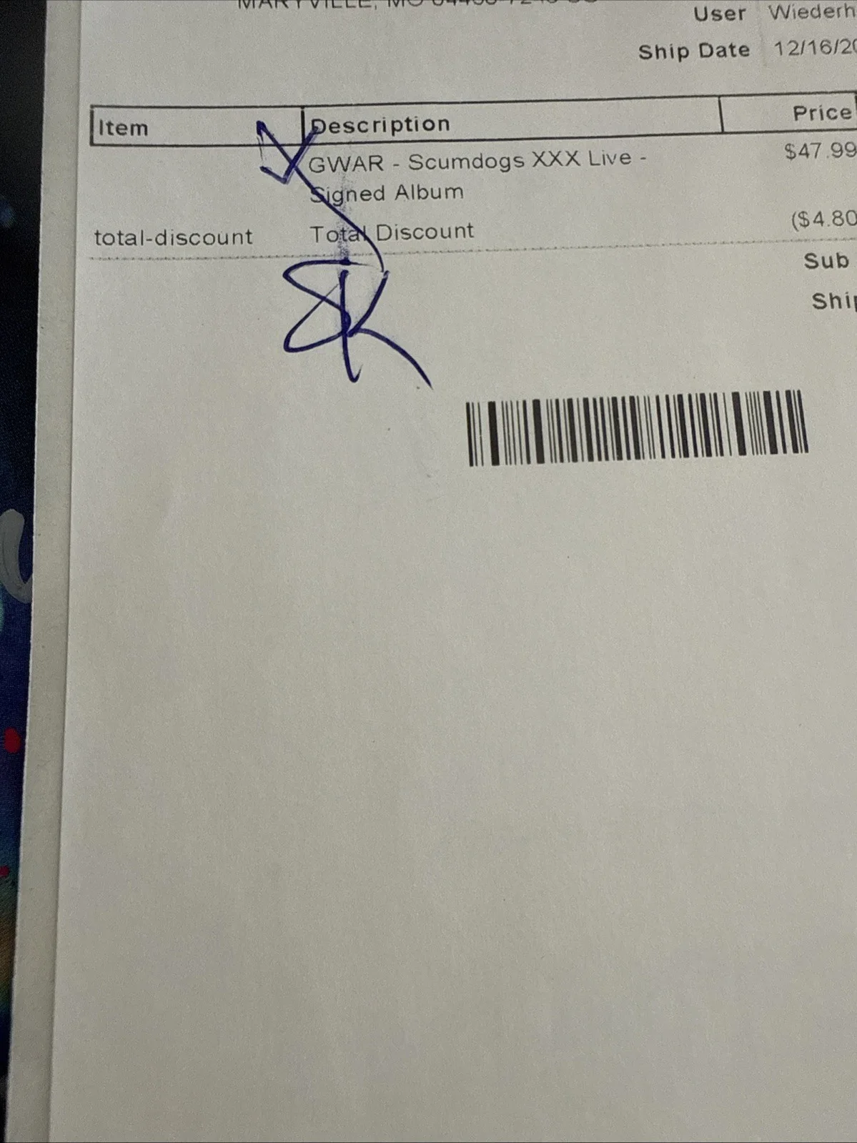 GWAR Scumdogs XXX LIVE Vinyl - Autographed Sleeve LP, image 2