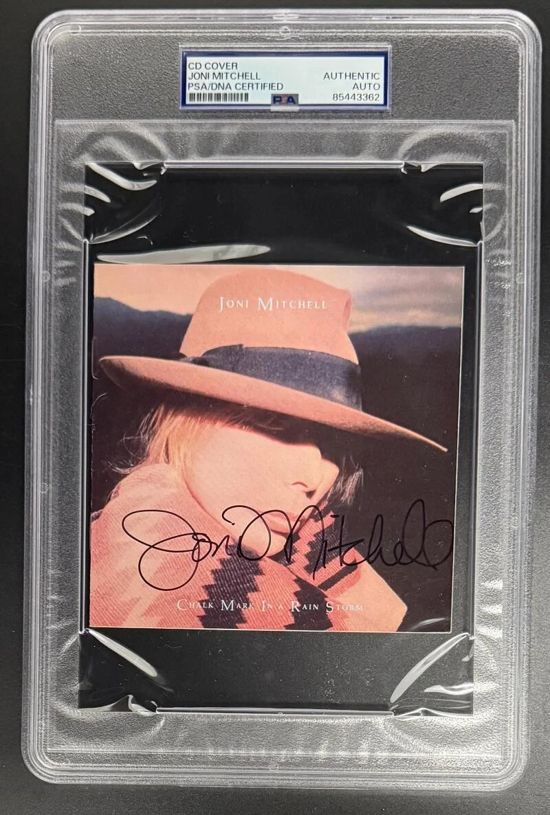 Joni Mitchell — Joni Mitchell Signed Autograph PSA/DNA Chalk Mark Rain Storm Slab CD Cover COA
