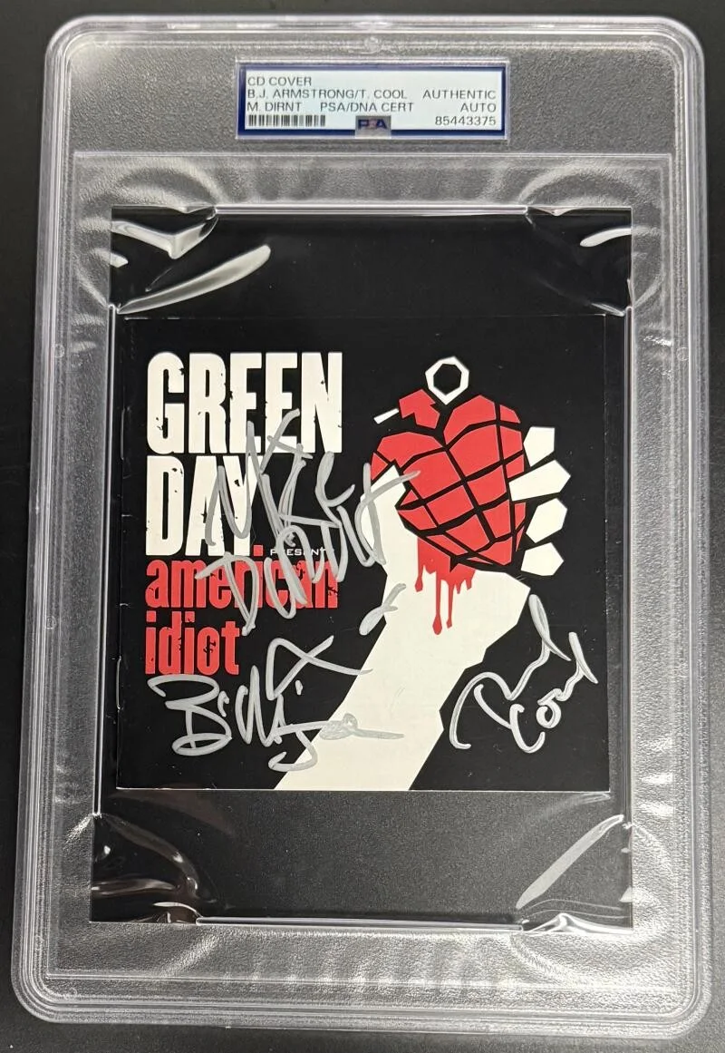 Billie Joe Armstrong, Mike Dirnt, Trey Cool — Green Day Full Band Signed Autograph PSA/DNA American Idiot Slab CD Cover COA