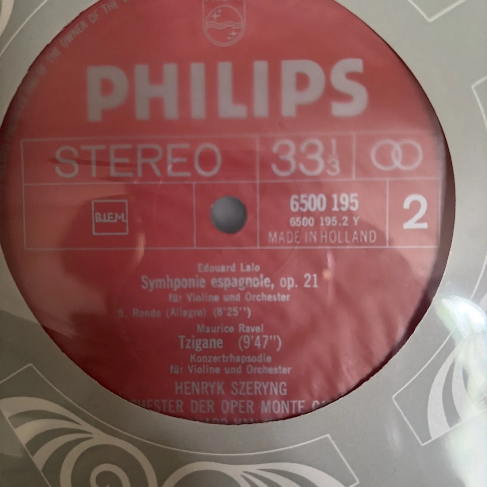 'HENRYK SZERYNG Violinist Autographed Record Jacket' Philips/Lalo Holland NM, изображение 3