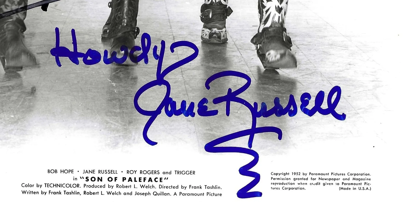 Bob Hope, Jane Russell — SON OF PALEFACE Bob Hope & Jane Russell Signed shown with Roy Rogers /UACC COA, изображение 2