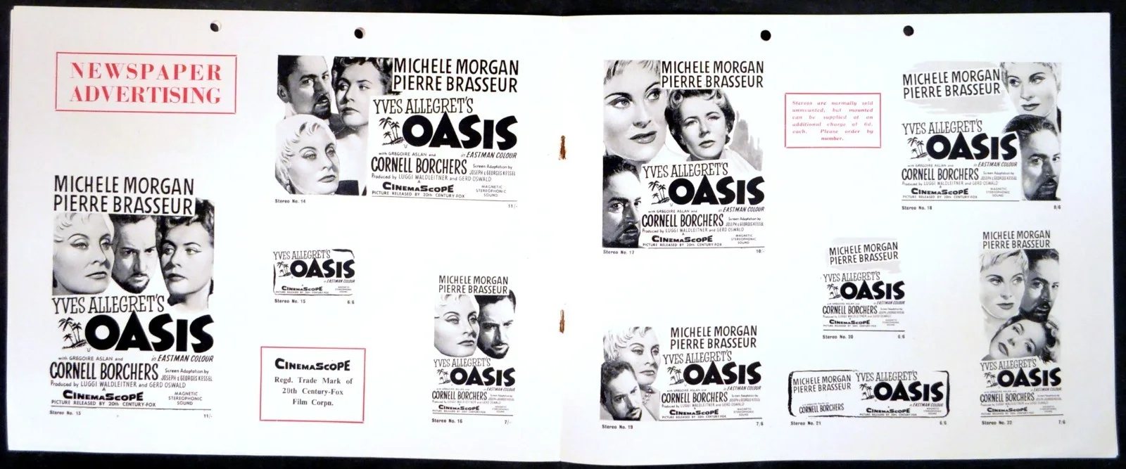 OASIS 1955 Michele Morgan, Pierre Brasseur, Gregoire Aslan UK CAMPAIGN BOOK, image 2